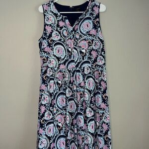 Talbots Floral Paisley Dress Blue Sleeveless Lightweight Split V-Neck Size 10P